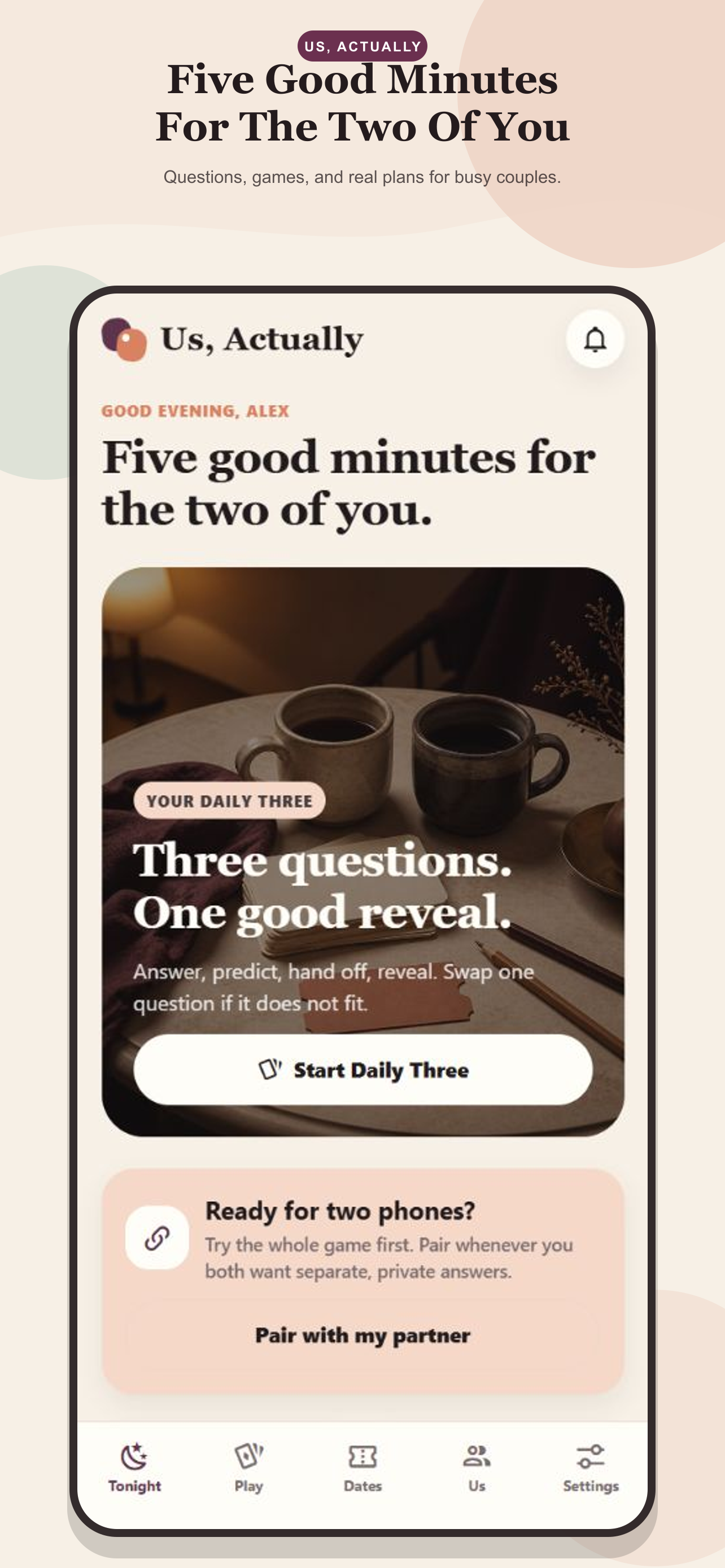 Us, Actually app screen